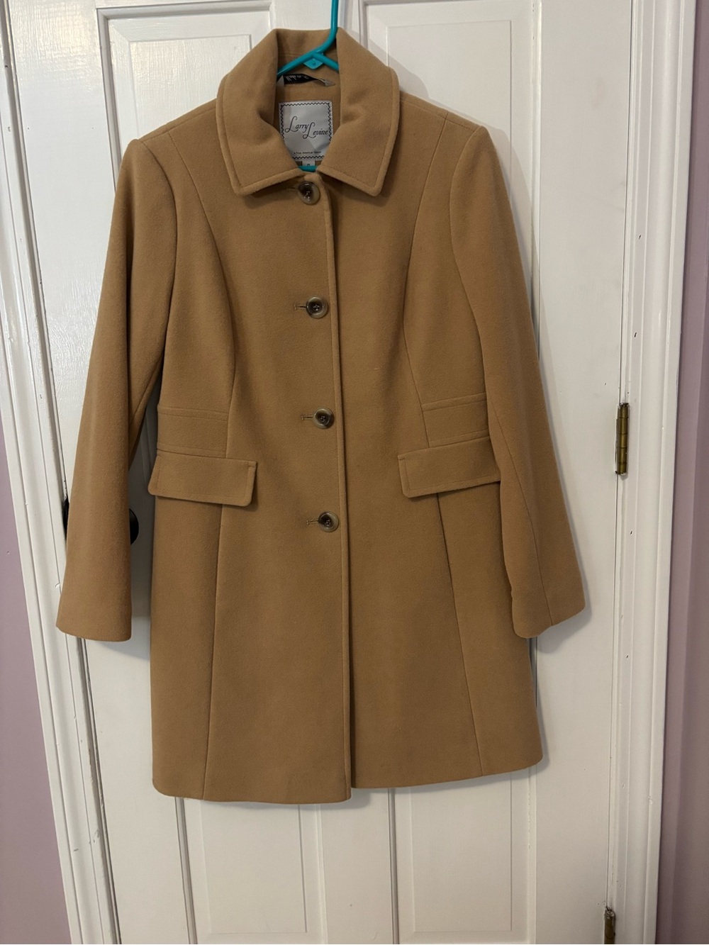 Larry Levine Camel Single-Breasted Wool-Blend Peacoat